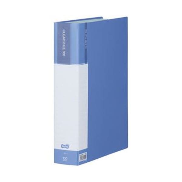（まとめ）TANOSEE クリヤーファイル（台紙入）A4タテ 100ポケット 背幅62mm ブルー 1冊10セット