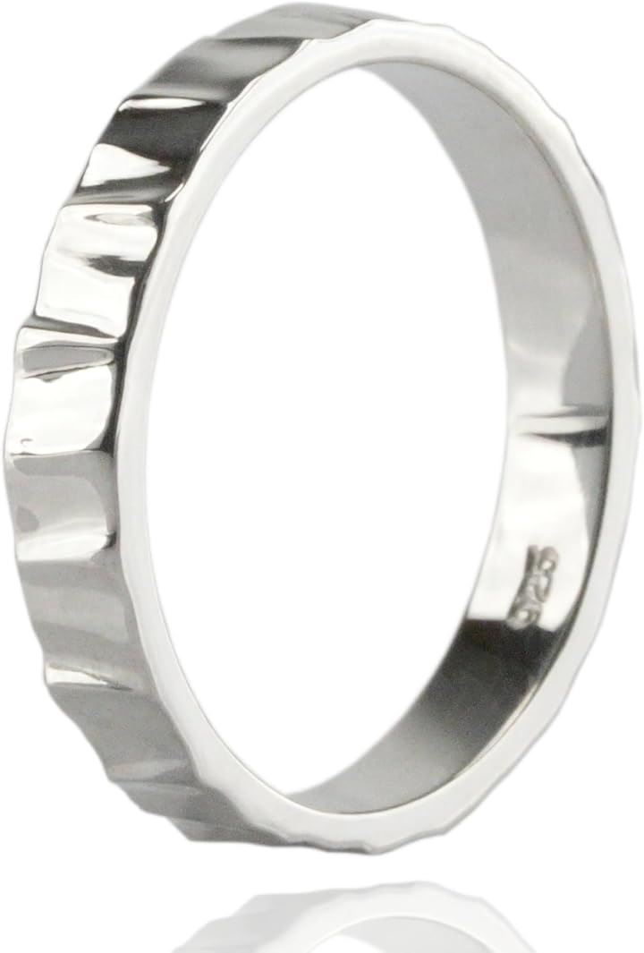 sv925 槌目 シルバー リング メンズ 指輪 人気 スターリングシルバー シルバーリング オーガニック 木目 レディース(シルバー)