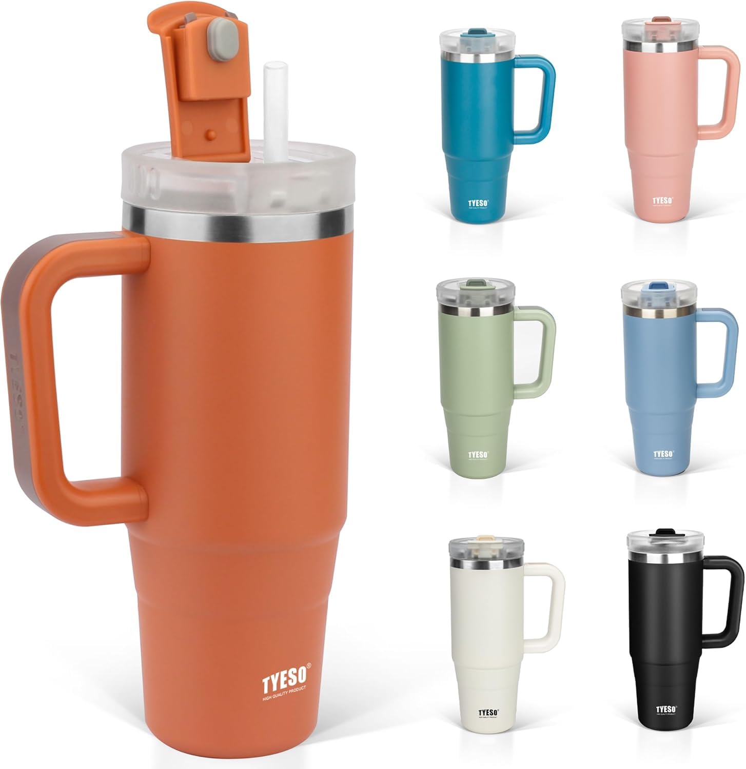 ΤYESO タンブラー 0.9L 水筒 保冷 ステンレスボトル ウォーターボトル ストロー 取っ手付き ジョッキ アウトドア 真空断熱 二重構造 広口 大容量 直飲 女の子 男の子 900ml オレン 5,407円