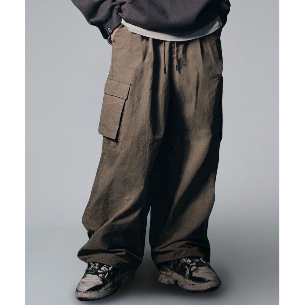 NOT4NERD ナイロンカーゴワイドパンツ-ライトカーキ