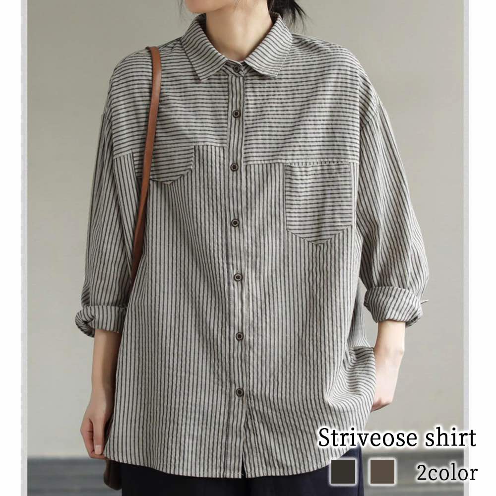 シャツ レディース ストライプルーズシャツ カジュアル スポーツ 麻 形態安定 襟付き ポロシャツ ブランド かわいい 冬 長袖 カットソー トップス 大人 おしゃれ 秋 ブラウス Tシャツ しわにな