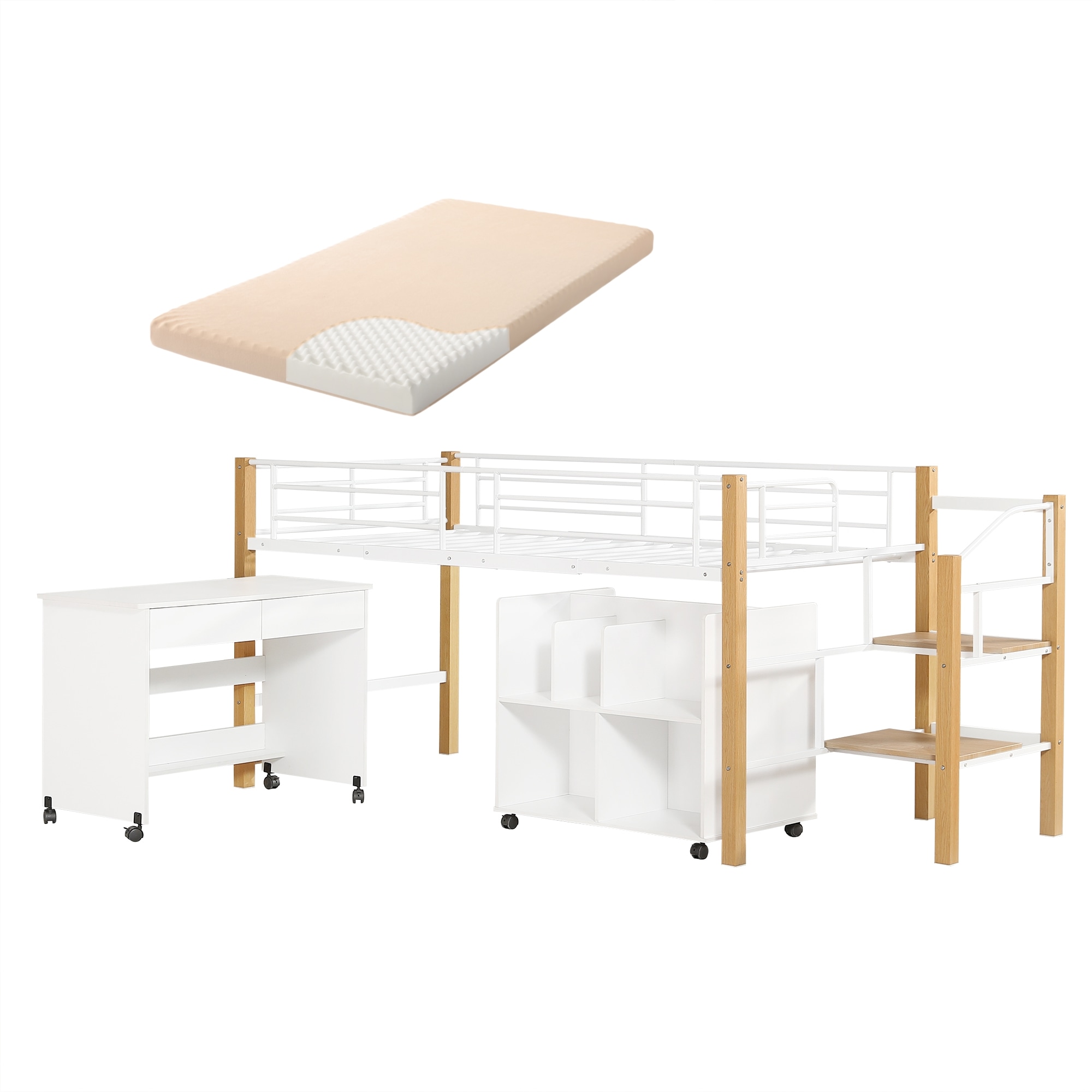 477【マット付き】ロフトベッド パイプベッド シングル 耐荷重150kg 高さ109m ハイベッド ロフトベッドロータイプ 棚 収納 北欧風 大人 一人暮らし 子供部屋 送料無料 スチール 耐震 ベ