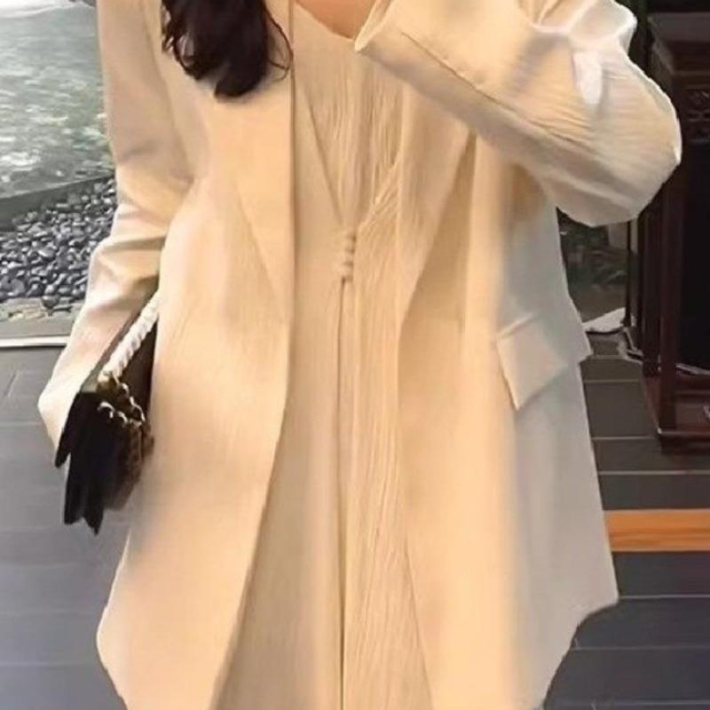 春の新しいスタイルの少しぽっちゃりした女性のためのファッショナブルなロールプレイングブレザースリミングツーピースセットドレス付き冬のドレス