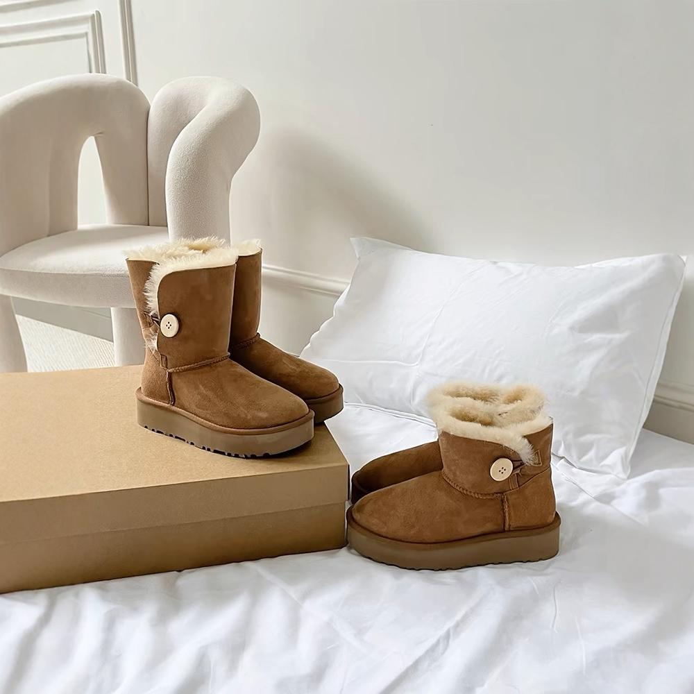 【厚底】2025冬ショートウッドバックルハイスノーブーツ女性用ファー一体型河南上坡村