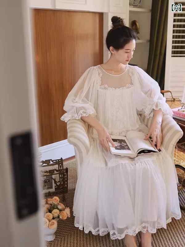 レディース レトロ プリンセス フェアリー ネグリジェ 春秋 綿 白 パジャマ 花嫁 ロング ドレス 5,205円