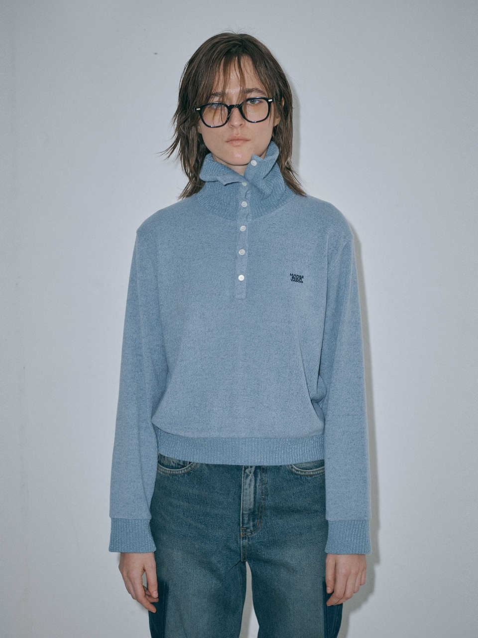 【MARGESHERWOOD】 BUTTON TURTLENECK T-SHIRT : SKY BLUE