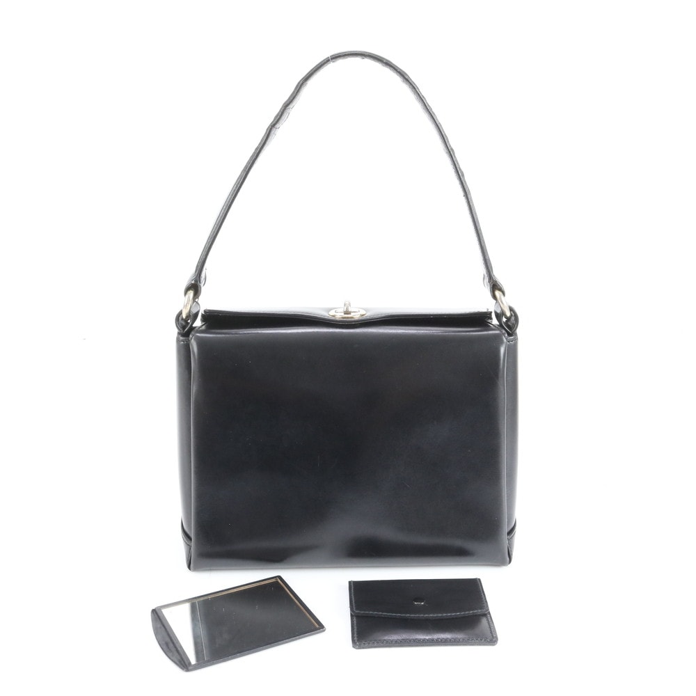 ヴィンテージ オールドグッチ ターンロック レザー ハンドバッグ トート 本革 ブラック 黒 ブランド レディース REM DM27-4 中古