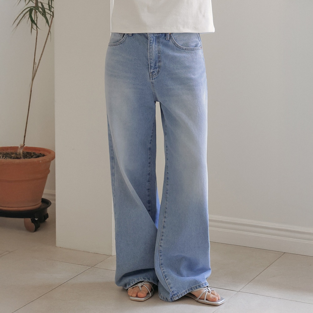 ブリアサイドラインウォッシュワイドデニムパンツ