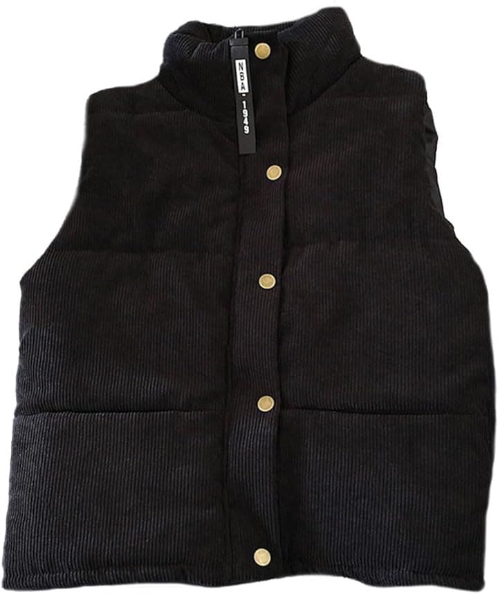 アウター レディース かわいい カジュアル 軽量 防寒 中綿 袖なし(ブラック, M Regular)