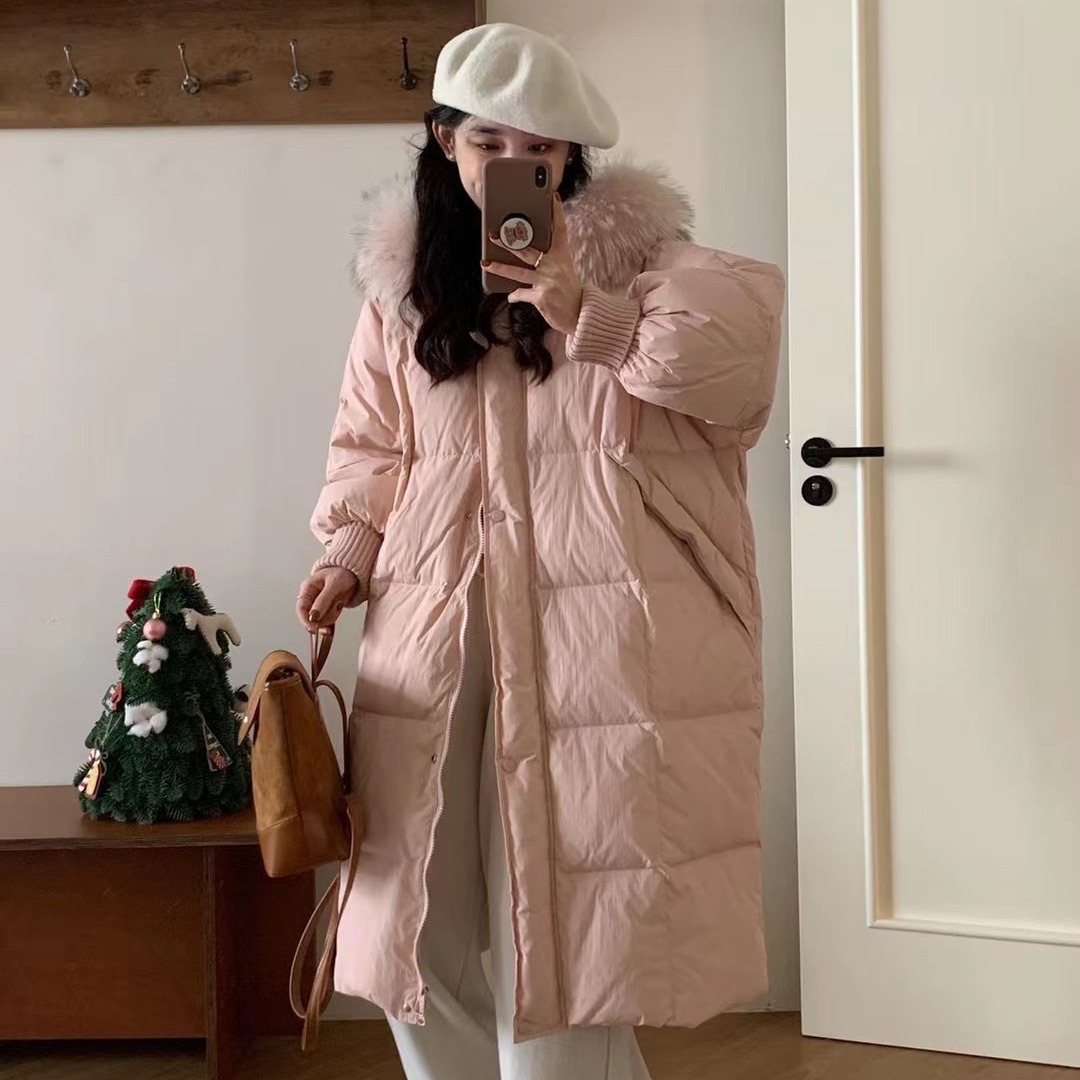 女性のためのダウンジャケット 2024 新しいスタイルリアルファー襟ファッショナブルな多用途フード付き肥厚ホワイトダックダウンロングコートトレンディ