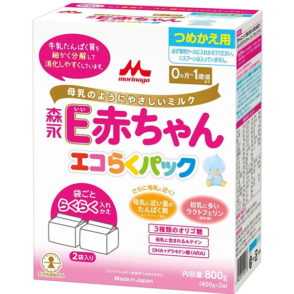 E赤ちゃんエコらくパック詰め替え用　800ｇ(400ｇ×2袋)×12個(1ケース)(PP)