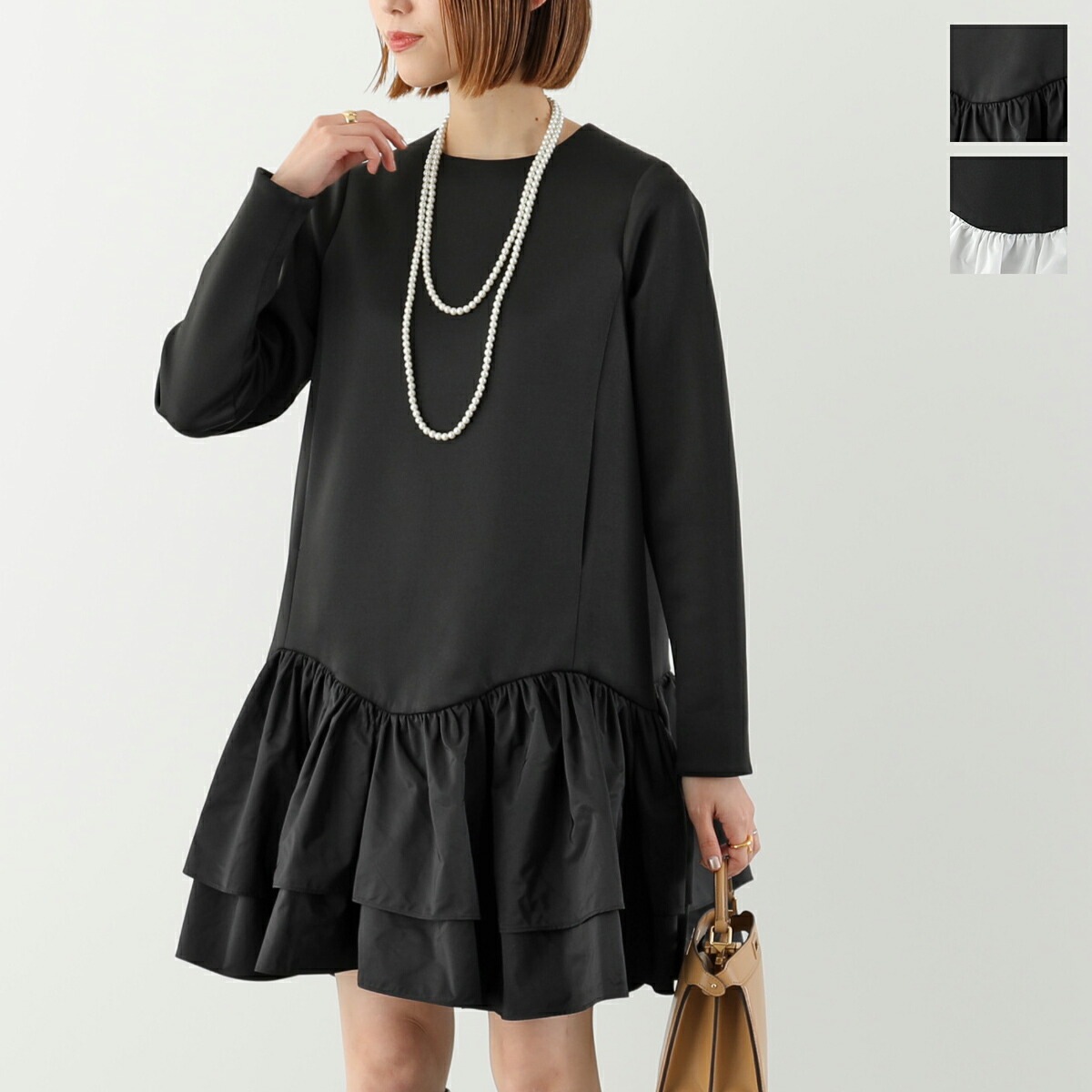 anana アナナ ワンピース a39-057 レディース ボリュームギャザー チュニック ティアード ストレッチ 手洗い可能 カラー2色