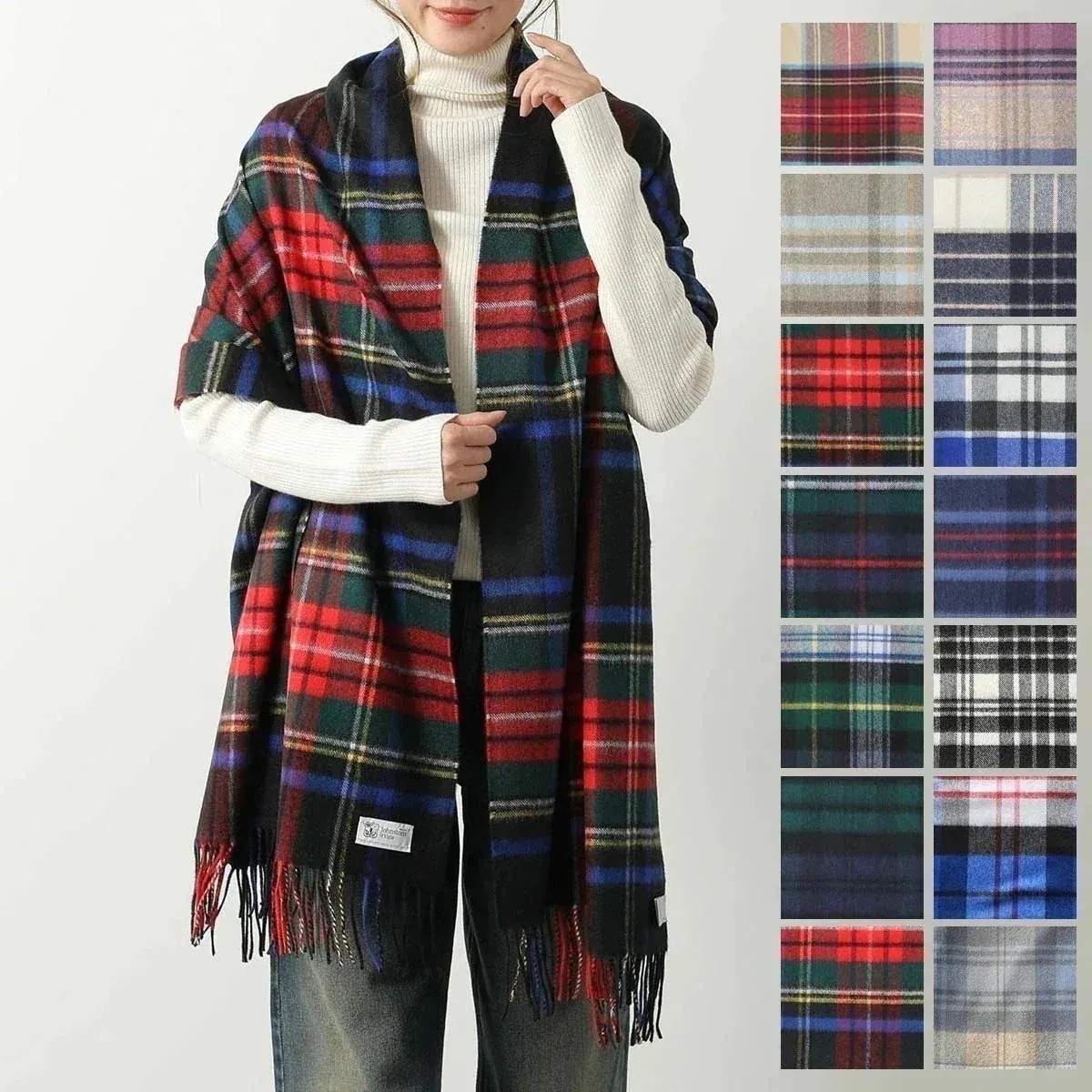 JOHNSTONS OF ELGIN ジョンストンズ マフラー WA56 レディース カシミヤ 大判 ストール チェック柄 wa000056 カラー20色 【ts】