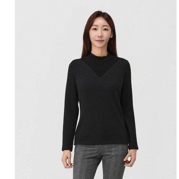 女性リブ編みモックネックTシャツ 6K85452 ブラック
