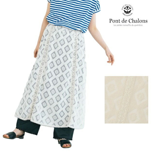 PONT DE CHALONS ポンデシャロン ゼリージュレーススカート（ペチコート付） 春夏 透け感 コットンミックス ペチコート コットンレース
