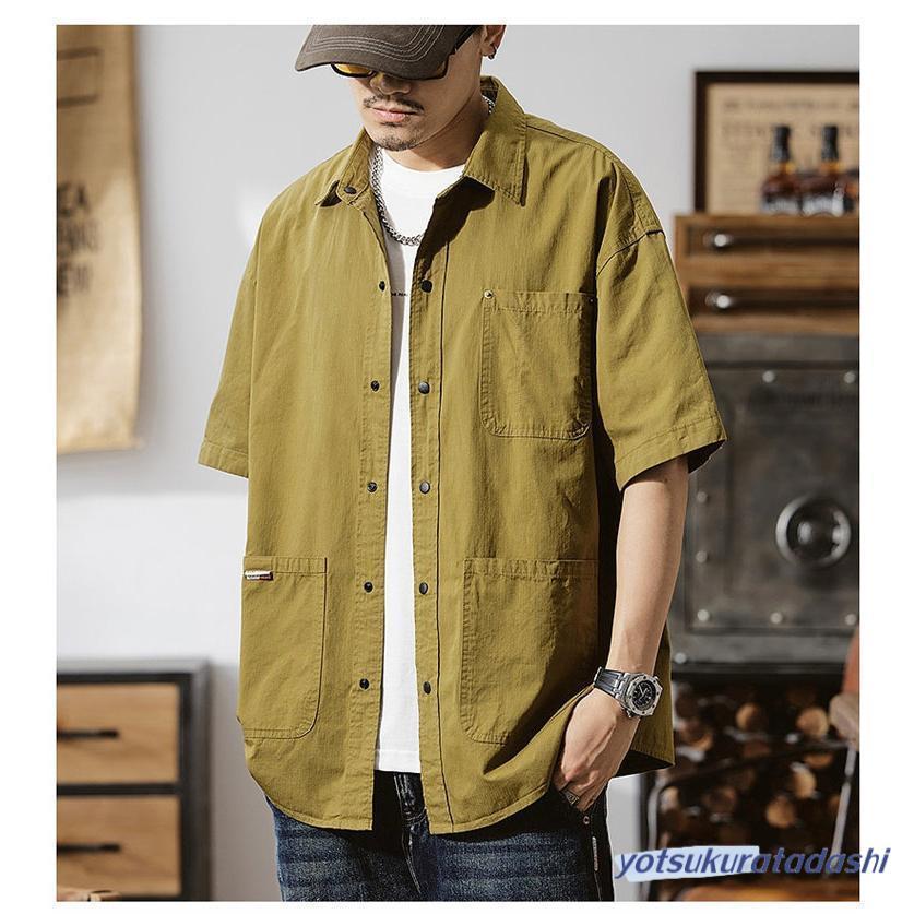 【即納 激安販売！】カーゴシャツ ミリタリーシャツ 半袖シャツ ワークシャツ 開襟シャツ メンズ シャツ 無地 軽量 カジュアルシャツ かっこいい アウトドア 夏服 通気