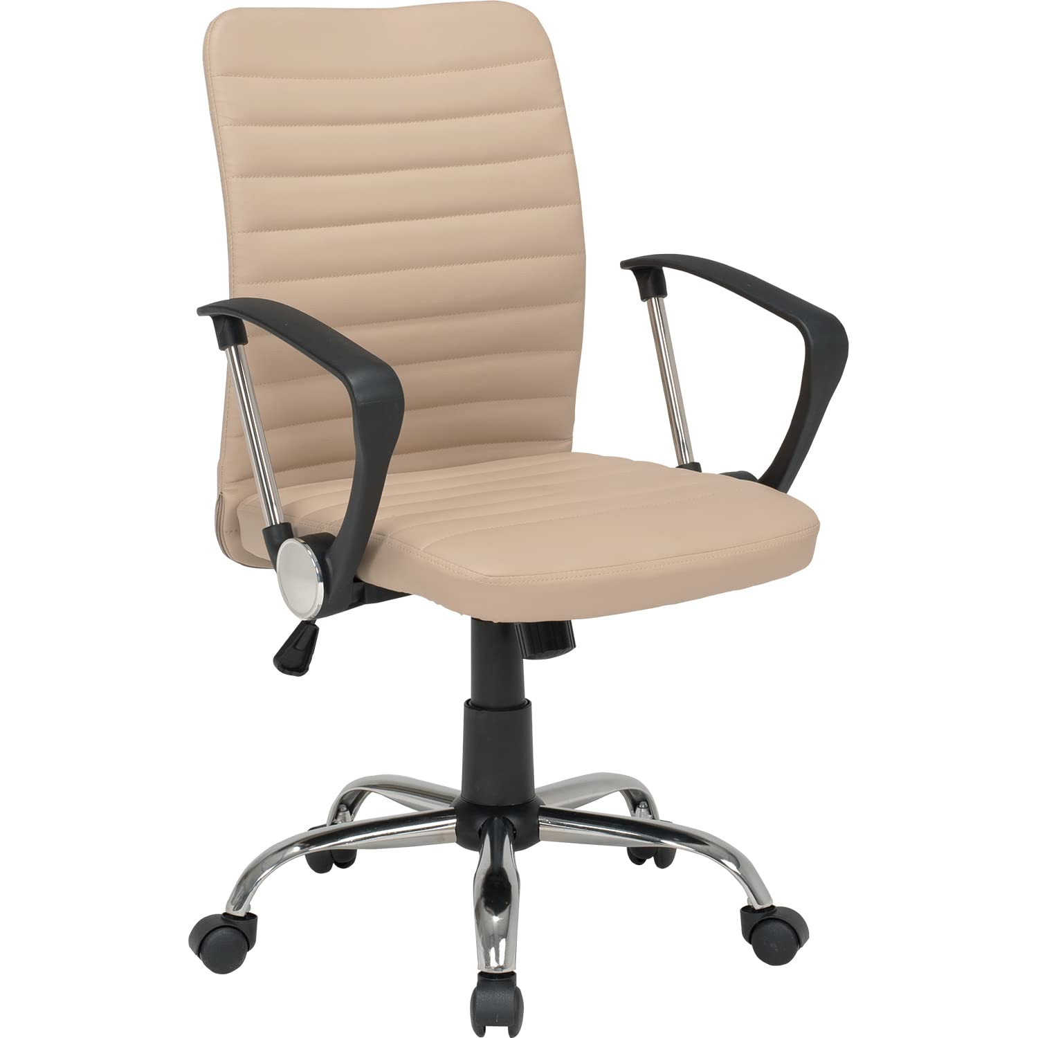 オフィスチェア デスクチェア デザインチェア 椅子 無段階高さ調節 PVCシート ロッキング機能 キャスター ひじ掛け 付き 360度回転 幅58×奥行56×高さ93~103 73803