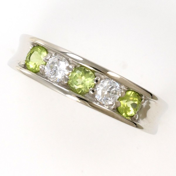 K14 14金 WG リング 指輪 9号 ペリドット ジルコニア ジュエリー 中古