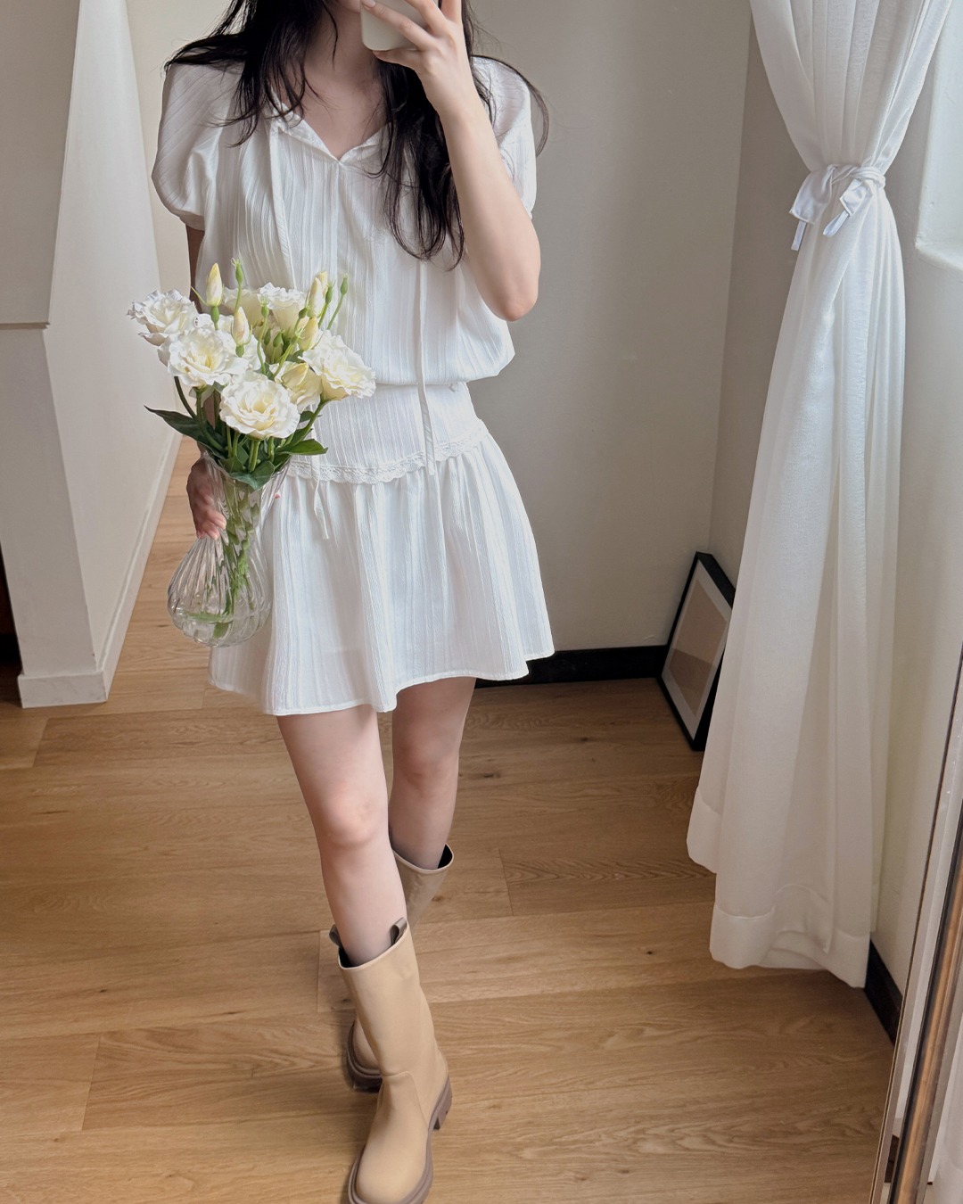 ユニブラウス&スカートセット(速パンツ付き)韓国ファッション レディース