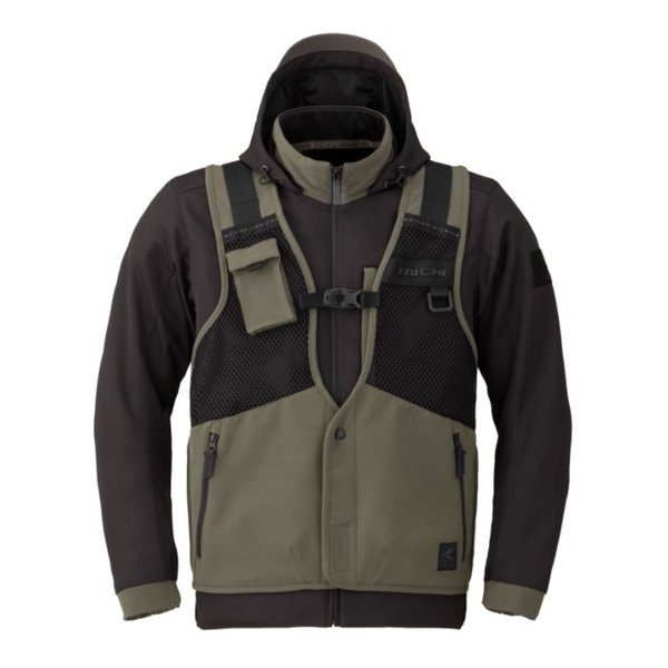 オーバーラップメッシュ パーカ ブラック/カーキ XL サイズ RSJ347BK31XL