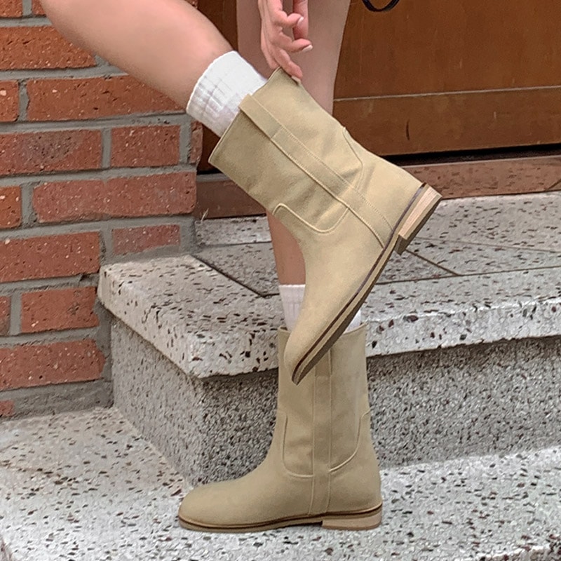 [tac0407] 韓国ファッションスエードミドルブーツ