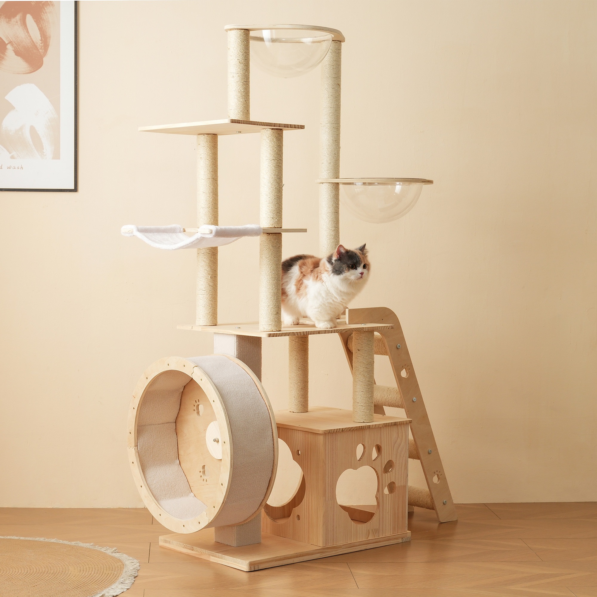 キャットタワー 猫タワー キャットツリー 据え置き ランニングホイール付き 多頭飼い 宇宙船