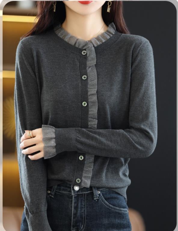 春の新作レースウッド耳元薄手ウールニットカーディガンコート女性らしさ減齢モダンアウタートップス