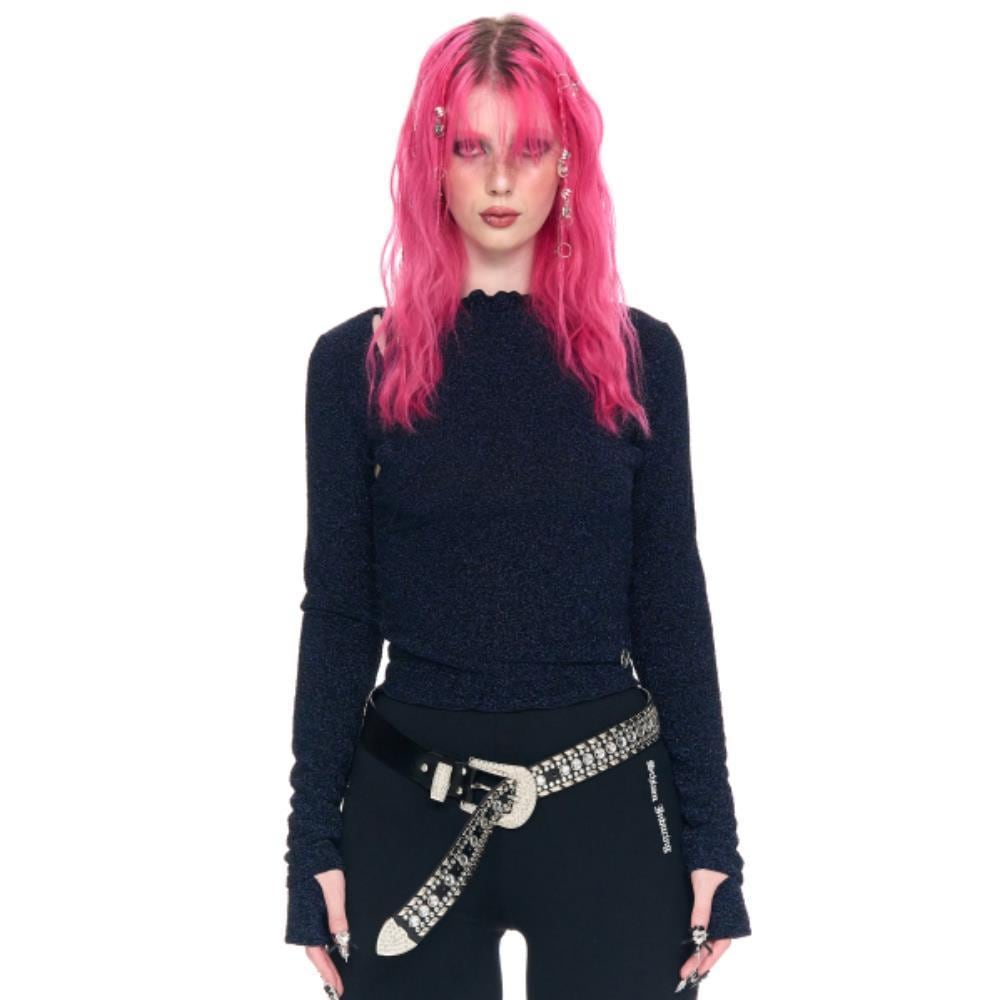SCHISM INDUCING MOCK TURTLENECK METAL TOP NAVY SB7TS14NV