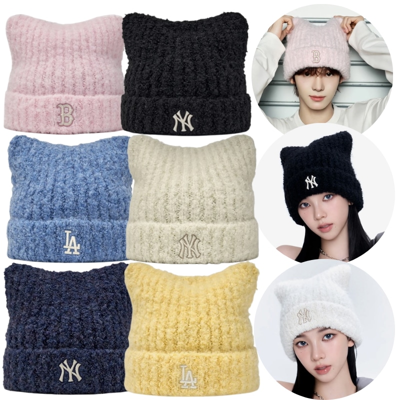 【aespa カリナ・TWS着用】 フラッシュ ミヤオン ビーニー 猫耳 ニット帽 LA ドジャース ／ ボストン レッドソックス ／ NYヤンキース