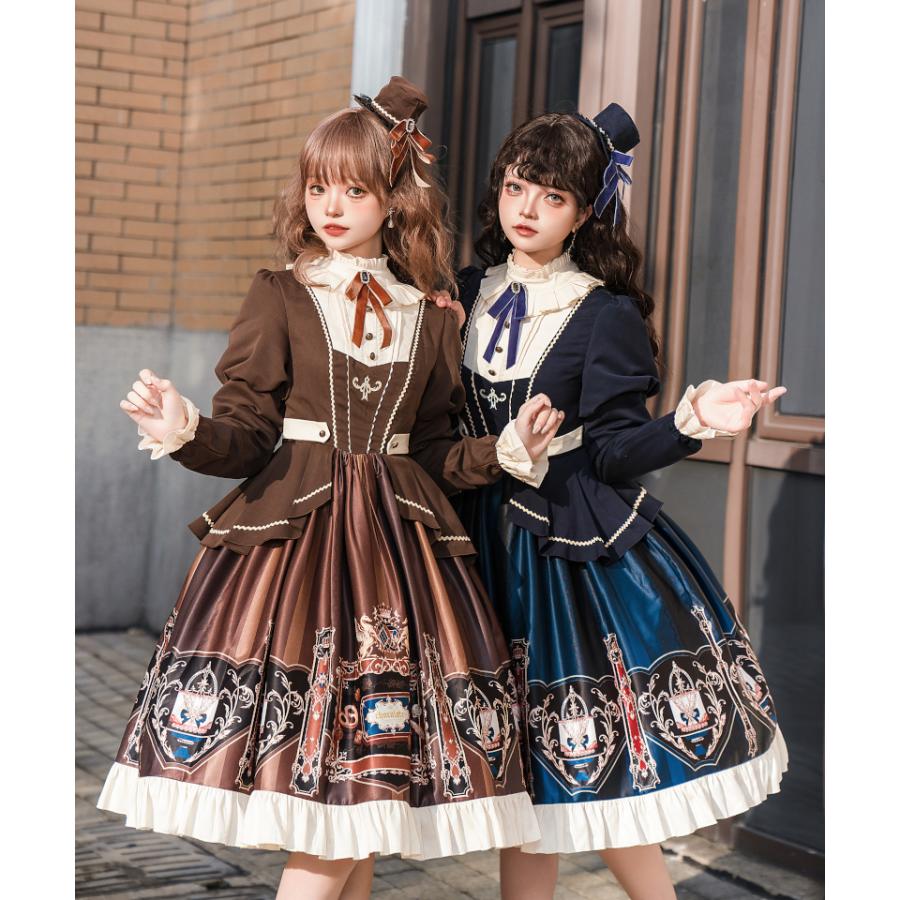 ロリータ ワンピース ドレス 長袖 立ち襟 学園風 制服 学園 可愛い 清楚 Lolita コスチューム ロリータファッション ゴスロリ クラロリ