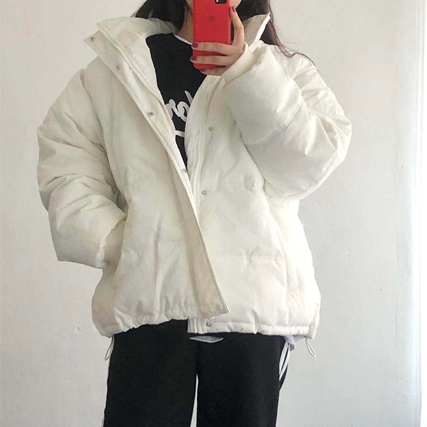 (LXL)男女ベーシック ボクシー ハイネック つや消し ダウンジャケット(2color) ビッグサイズ