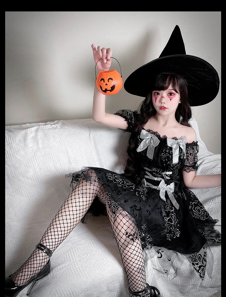 ダークゴシック魔女ドレス フリフリチュールワンピース