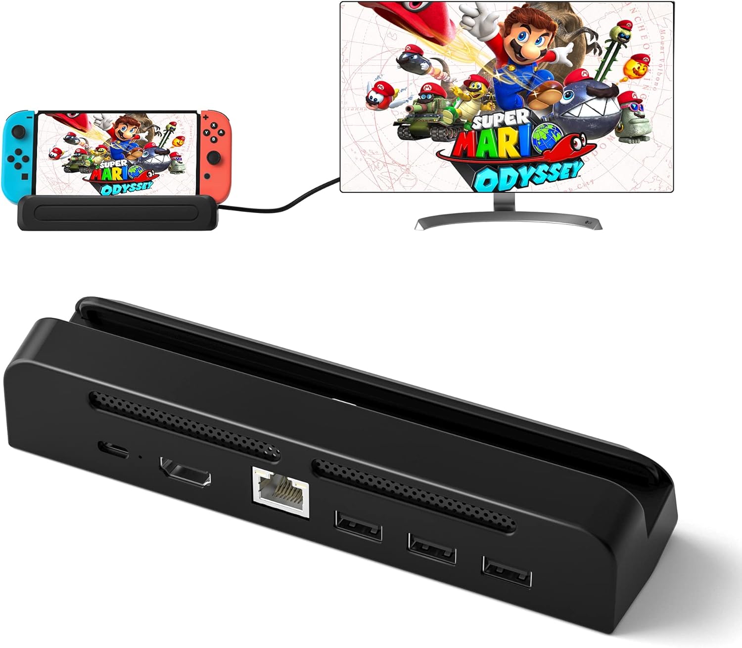 Nintendo OLED用スイッチドック1000MbsのLANポート付きポータブルドック4K HDMI TV USB 2.0ポートとUSB C充電ポート付きNint