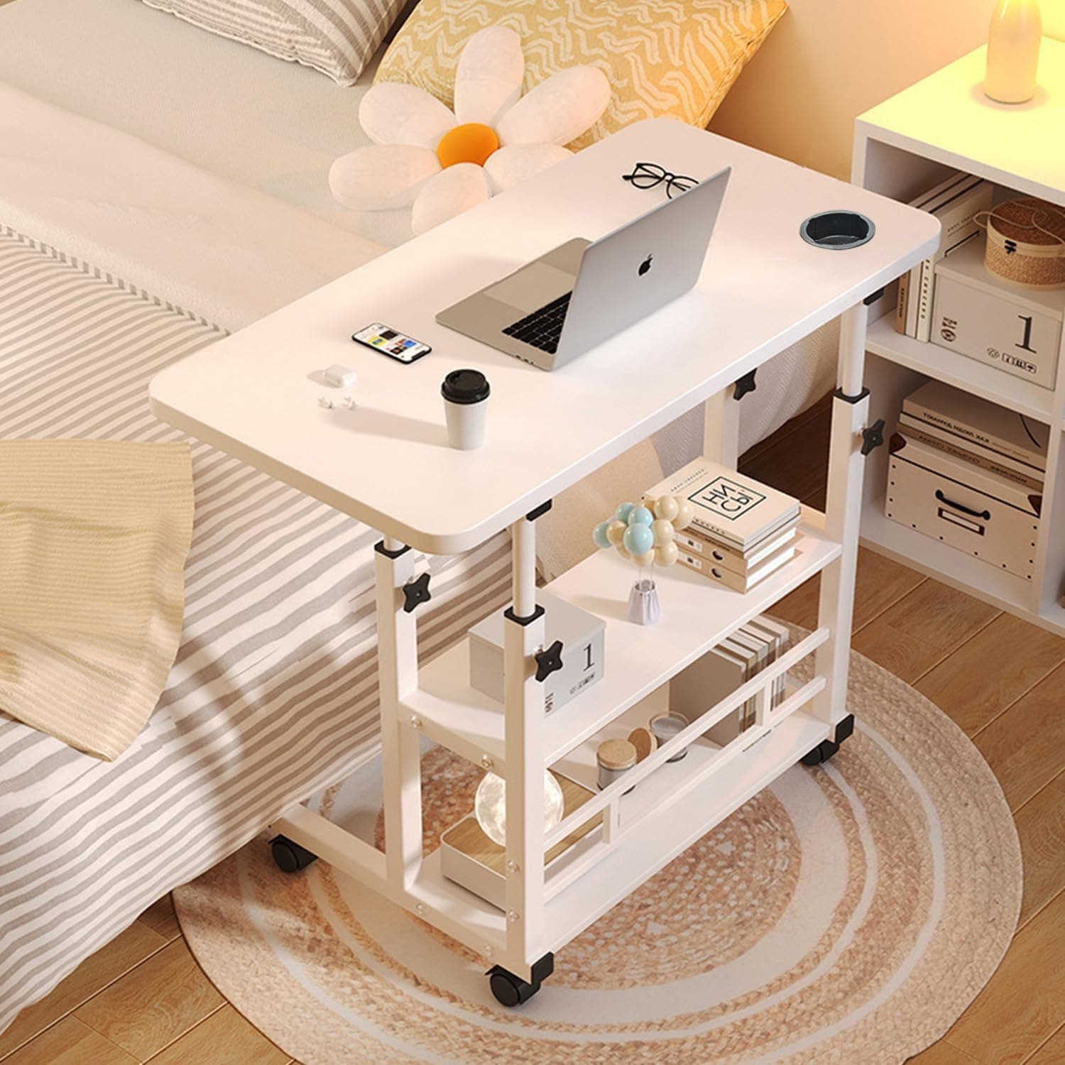 昇降式サイドテーブル 移動式デスク 高さ調節可能 組立簡単 日本語説明書付き