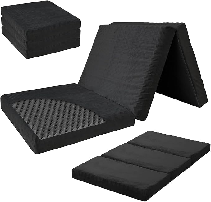 マットレス スモールセミシングル 高密度ハード消臭 三つ折り 高反発 厚み 10cm ベロア生地 密度 29D ブラック