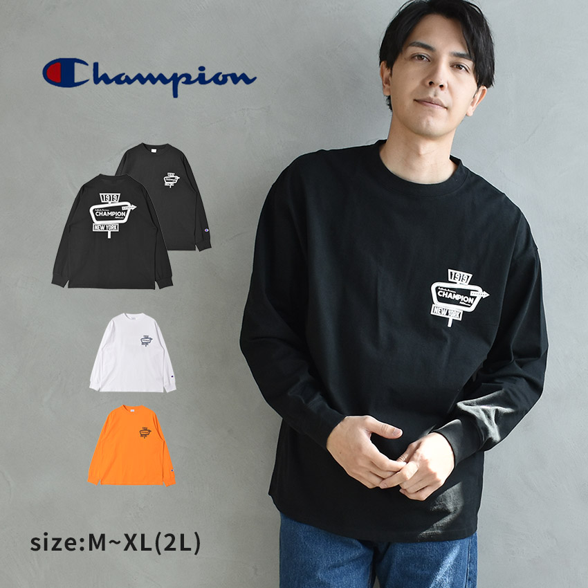 ロングスリーブTシャツ C3-A403 メンズ トップス 長袖 ロンT カジュアル ロゴ プリント バックプリント クルーネック オレンジ ホワイト 白 ブラック 黒