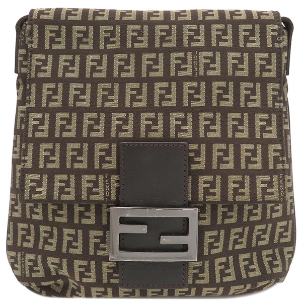 フェンディ FENDI ショルダーバッグ ズッキーノ キャンバス レザー ブラウン シルバー金具 茶 8BT075【中古】