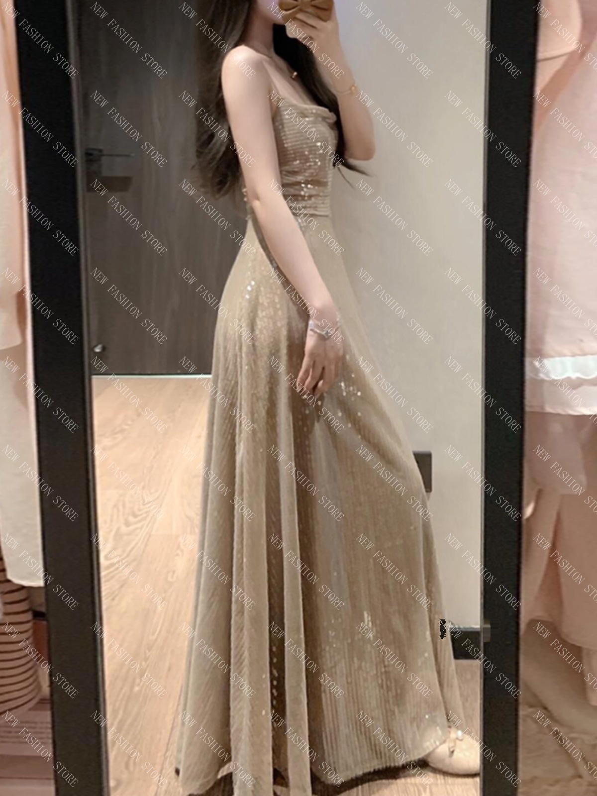 スパンコールのキャミソールワンピース-58