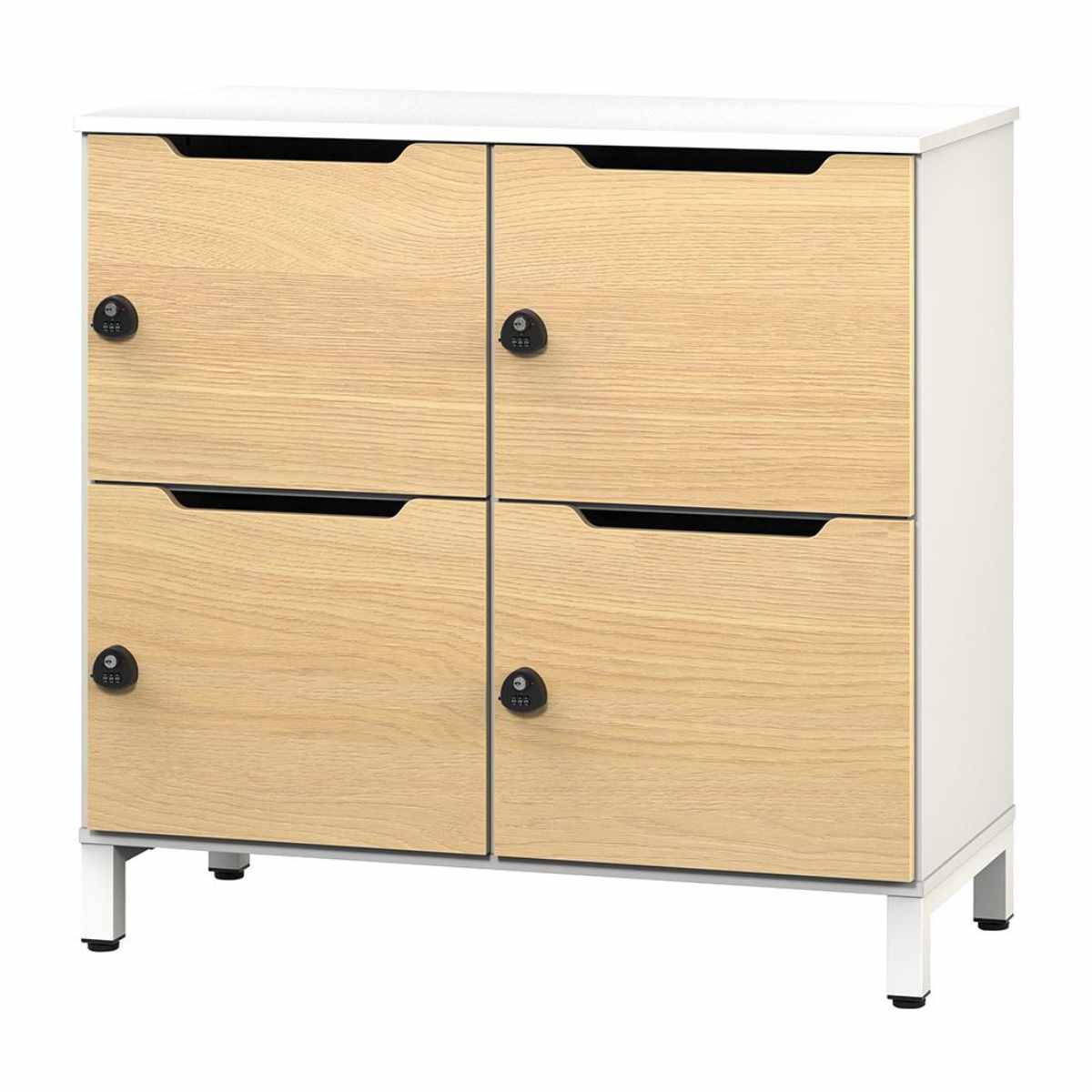 パーソナルロッカー 2列2段 ダイヤル錠付 幅100cm ロッカー オフィス 収納 家具 鍵付き 棚 BOX 扉付き オフィス家具 パーソナル 更衣室 ホワイトオーク ダイヤルロック 法人限定