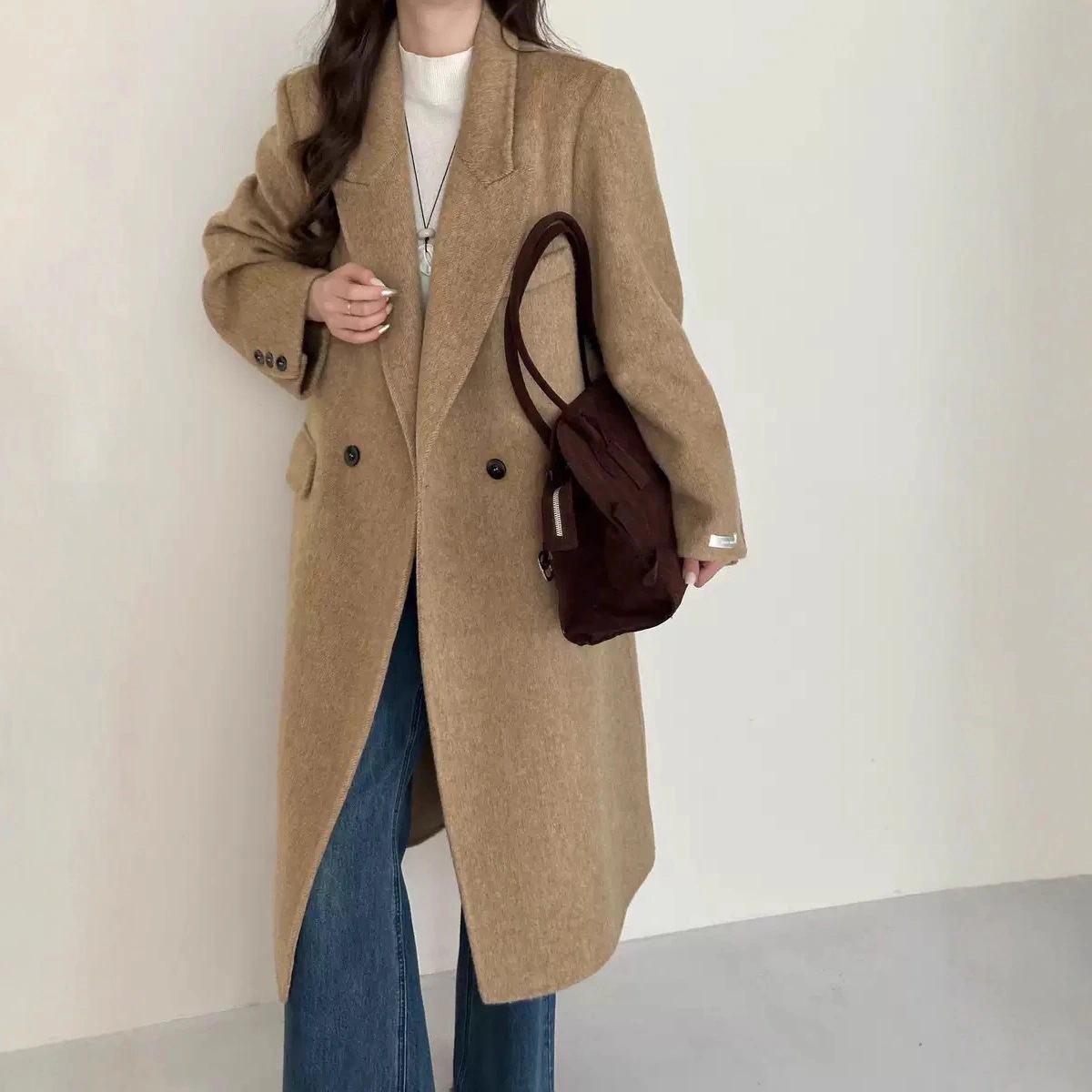 新作秋冬ハイエンド韓国風両面ウールコートレディースロング丈スリムウールジャケット