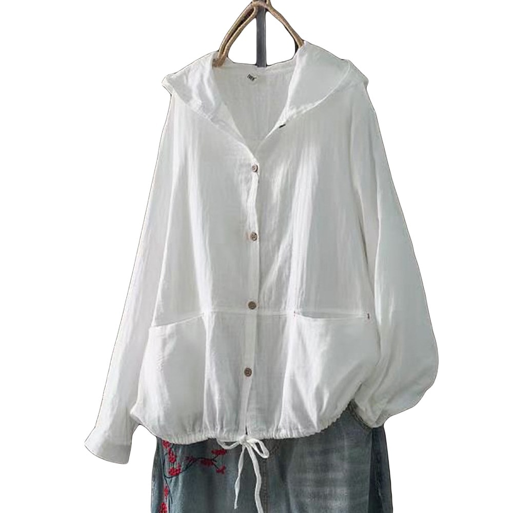 [最安値挑戦]！秋 春 柔らか 2重ガーゼ 薄ジャケット 無地 トップス アウター ガーゼ ドローストリング 綿100% フード付き ジャケット レディース ガーゼアウター