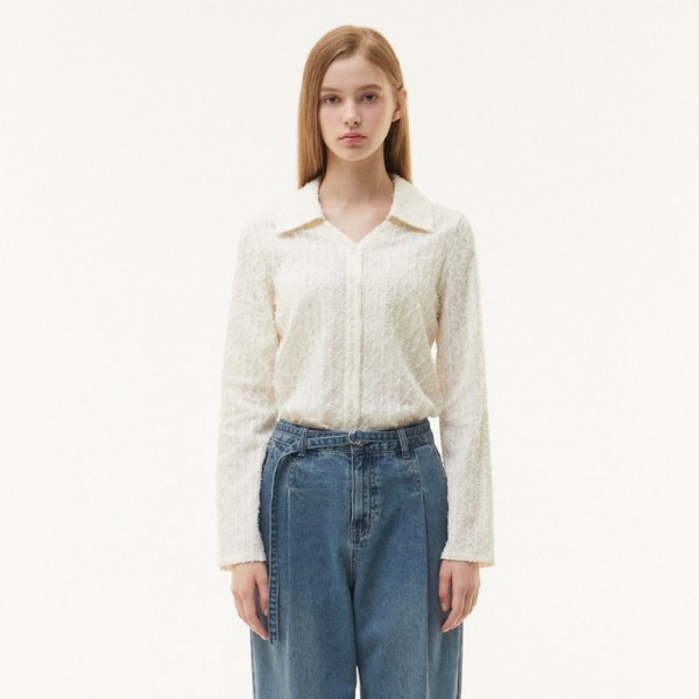 [プラスチックアイランド] テクスチャードオープンカラーブラウスPQ3WB961