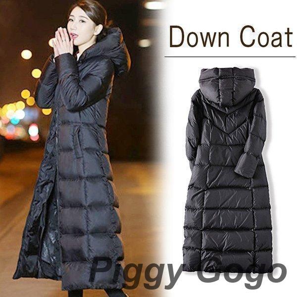 冬の新作ダウンコート レディース ロング 膝下コート ダウンコート 黒 無地 aライン 着痩せ 撥水 暖かい 軽量 アウター 冬服 防寒着