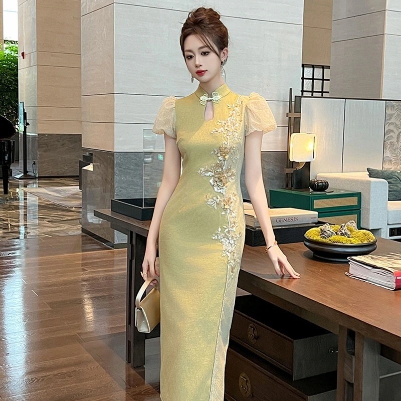 【JY.上品】 刺繍 チャイナドレス フリル ドレス パーティー キャバ 着痩せ 大人 お呼ばれ 同窓会 披露宴 卒業式 結婚式 ウェディング 二次会 成人式30%までに制限