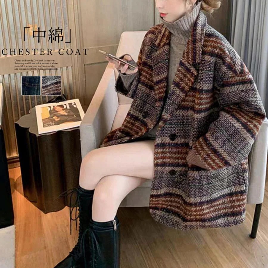 人気の新作先行発売チェスターコート レディース チェック柄【短納期】