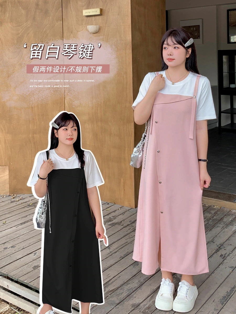 【ぽちゃまに】 2024秋新品 ドッキングワンピース 偽2セット サロペット風 ワンピース 大きいサイズ 体型カバー レディース メガ割30%までに制限