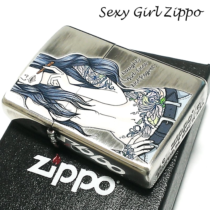 ZIPPO ライター セクシー 女性 ジッポ 銀イブシ仕上げ プリント Sexy Girl 鮮やか