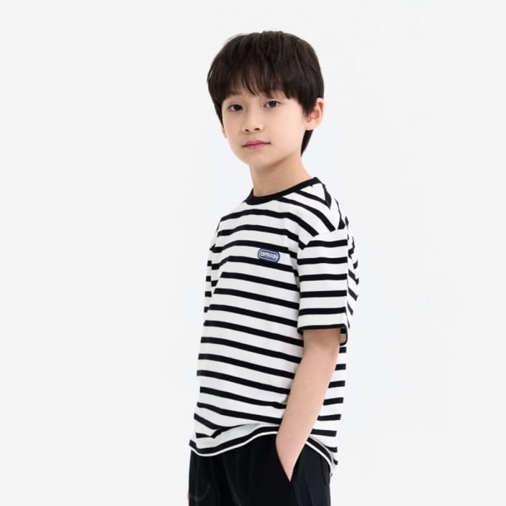 [アウトドア用品キッズ] エッセンシャルストライプ半袖Tシャツ (ブラック) OD252ISS01_BLK