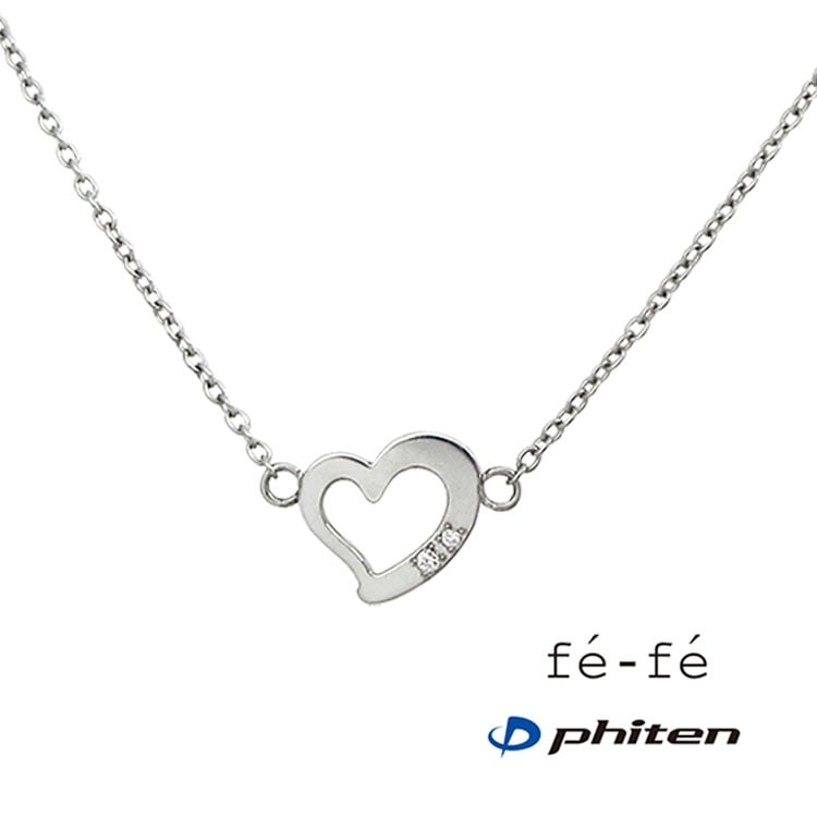fe-fe×phiten フェフェ×ファイテ チタン ネックレス FP-37 シルバー ダイヤモンド 金属アレルギー対応 ハート 指輪 スポーツ