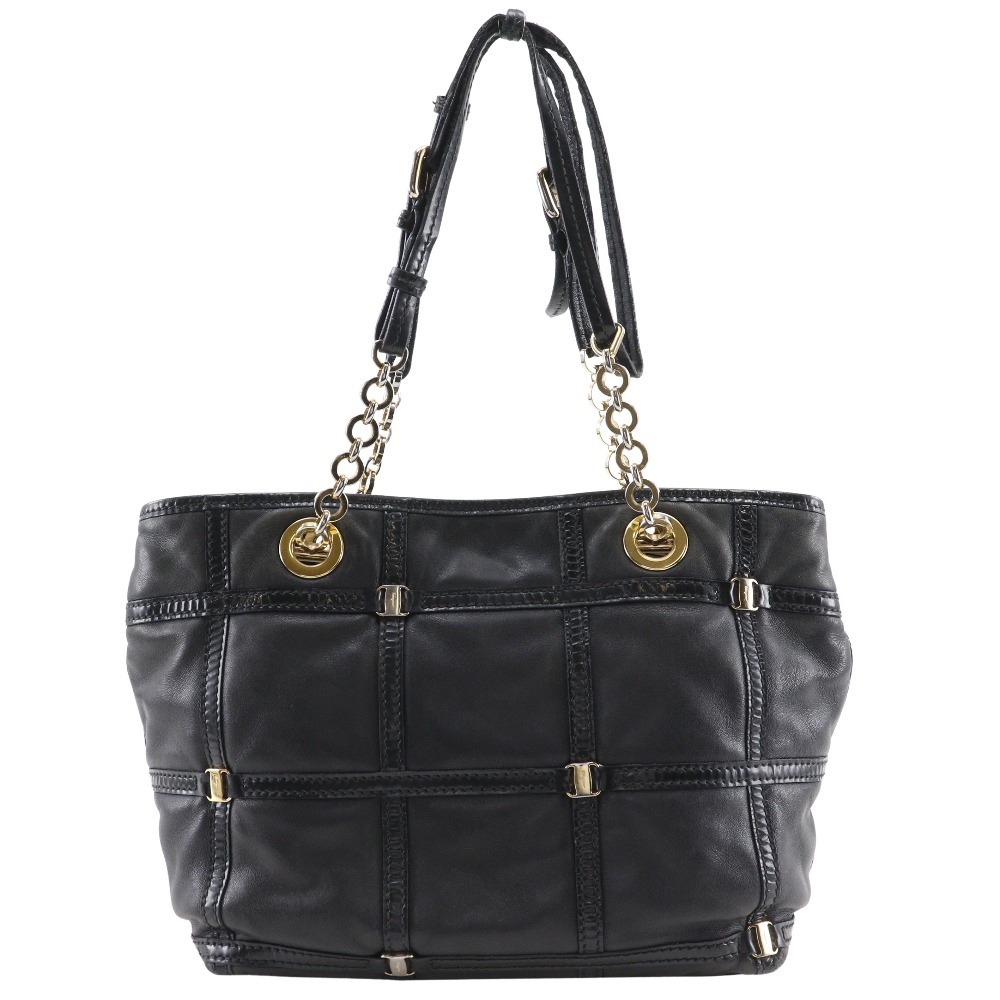 Salvatore Ferragamo サルヴァトーレフェラガモ ヴァラ トートバッグ レザー エナメル 黒 レディース 中古品